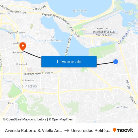 Avenida Roberto S. Vilella Antes Avenida El Comandante to Universidad Politécnica De Puerto Rico map