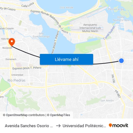 Avenida Sanches Osorio Despues Calle 128 to Universidad Politécnica De Puerto Rico map
