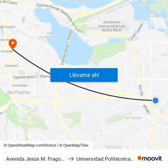 Avenida Jesús M. Fragoso Antes Vía 56 to Universidad Politécnica De Puerto Rico map