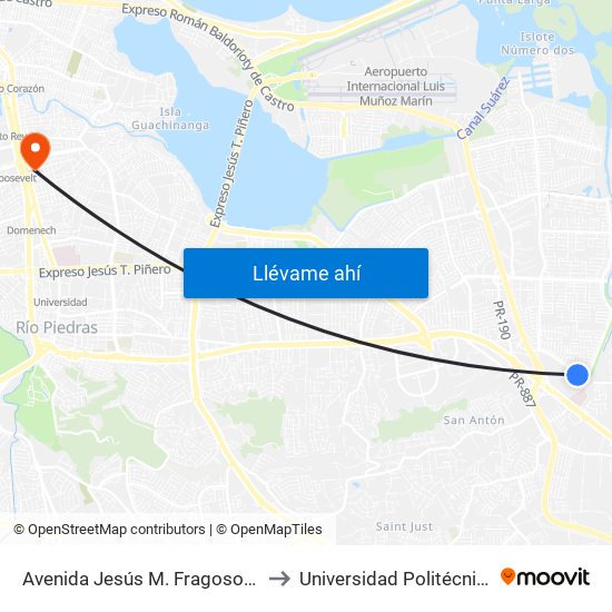 Avenida Jesús M. Fragoso Lado Opuesto Vía 48 to Universidad Politécnica De Puerto Rico map