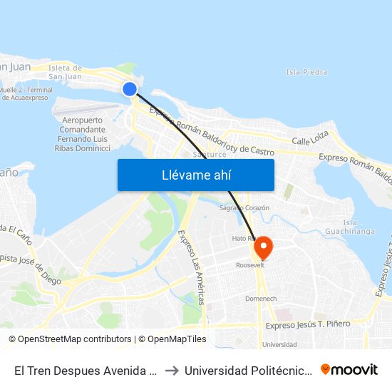 El Tren Despues Avenida Fernandez Juncos to Universidad Politécnica De Puerto Rico map