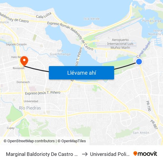 Marginal Baldorioty De Castro Lado Opuesto Iglesia Fuente Agua Viva to Universidad Politécnica De Puerto Rico map