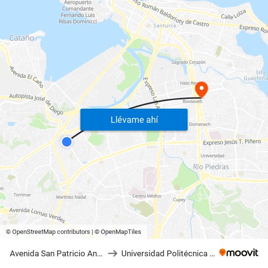 Avenida San Patricio Antes Calle Ebano to Universidad Politécnica De Puerto Rico map