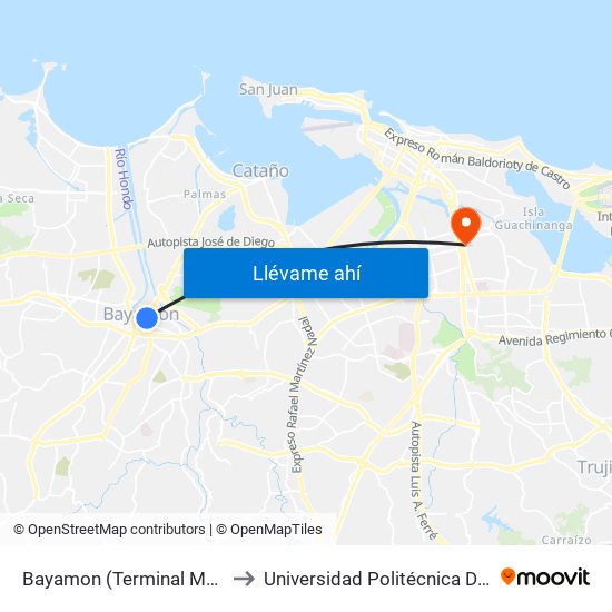 Bayamon (Terminal Metro Urbano) to Universidad Politécnica De Puerto Rico map