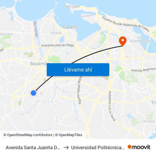 Avenida Santa Juanita Despues Calle 33 to Universidad Politécnica De Puerto Rico map