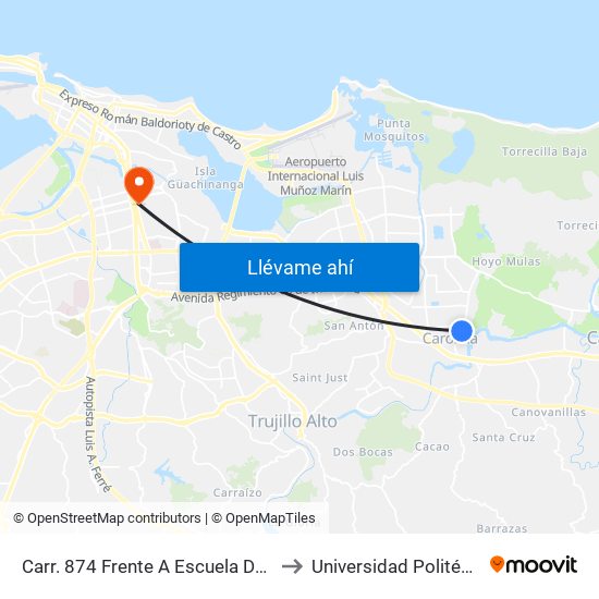 Carr. 874 Frente A Escuela De Bellas Arte (Lado Opuesto) to Universidad Politécnica De Puerto Rico map