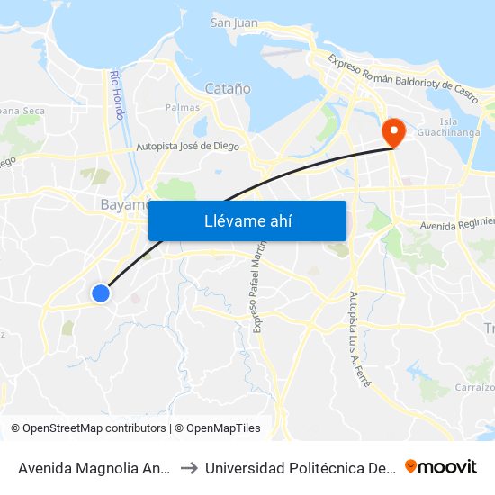 Avenida Magnolia Antes Calle 6 to Universidad Politécnica De Puerto Rico map