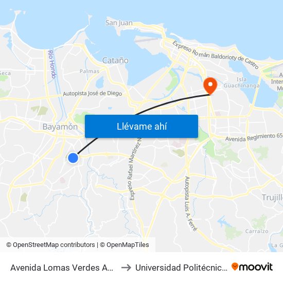 Avenida Lomas Verdes Antes Calle Almendra to Universidad Politécnica De Puerto Rico map