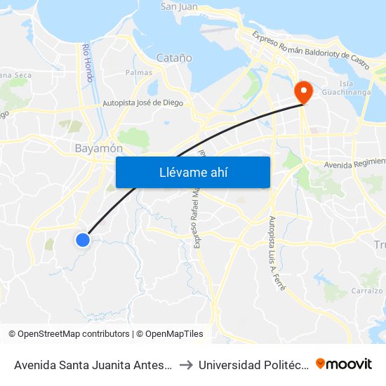 Avenida Santa Juanita Antes Lado Opuesto Calle Elmira to Universidad Politécnica De Puerto Rico map