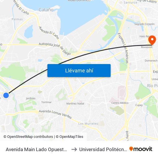 Avenida Main Lado Opuesto Avenida Aguas Buenas to Universidad Politécnica De Puerto Rico map