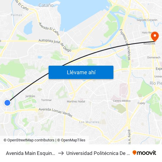 Avenida Main Esquina Calle 13 to Universidad Politécnica De Puerto Rico map
