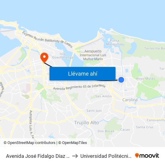 Avenida José Fidalgo Díaz Lado Opuesto Vía 23 to Universidad Politécnica De Puerto Rico map