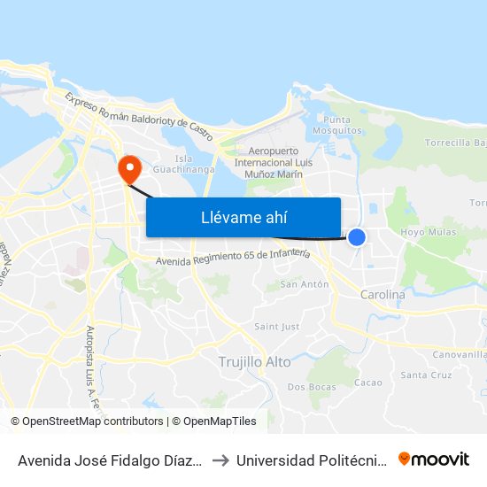 Avenida José Fidalgo Díaz Esquina Calle Vía 24 to Universidad Politécnica De Puerto Rico map