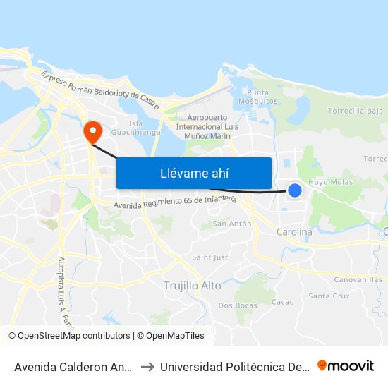 Avenida Calderon Antes Calle 2 to Universidad Politécnica De Puerto Rico map