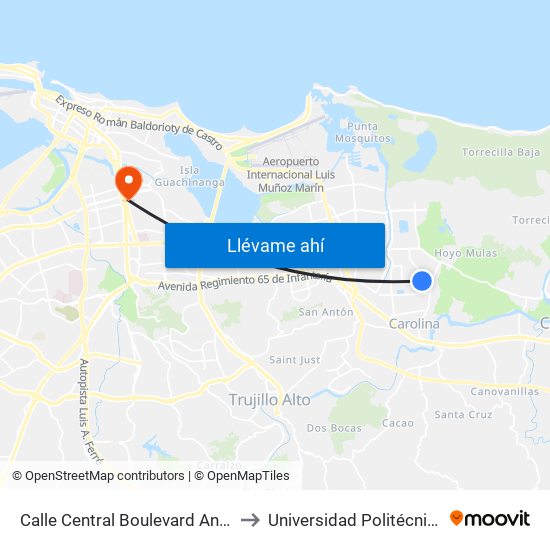 Calle Central Boulevard Antes Avenida Calderon to Universidad Politécnica De Puerto Rico map