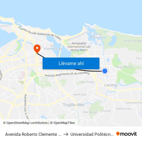 Avenida Roberto Clemente Lado Opuesto Calle 81 to Universidad Politécnica De Puerto Rico map