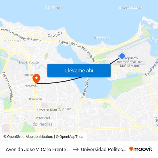 Avenida Jose V. Caro Frente Terminal American Airlines to Universidad Politécnica De Puerto Rico map