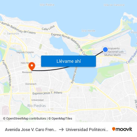 Avenida Jose V. Caro Frente Terminal Jet Blue to Universidad Politécnica De Puerto Rico map