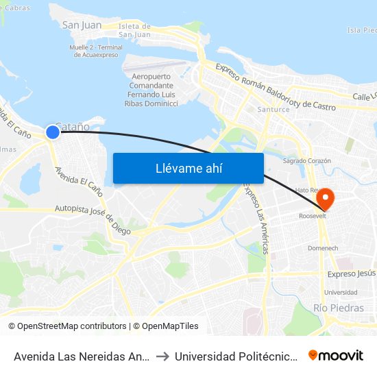 Avenida Las Nereidas Antes Calle Destino to Universidad Politécnica De Puerto Rico map