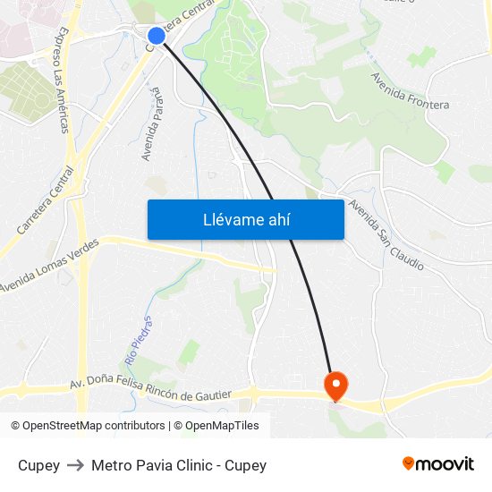 Cupey to Metro Pavia Clinic - Cupey map