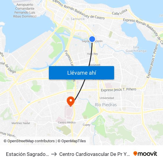 Estación Sagrado Corazón (Abordo) to Centro Cardiovascular De Pr Y El Caribe Dr. Ramon M. Suárez map
