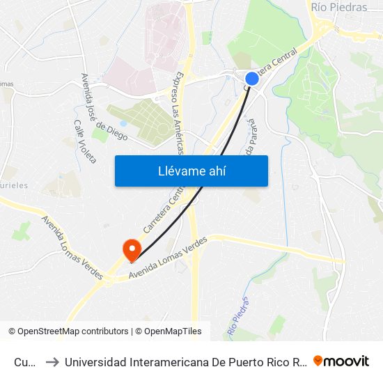 Cupey to Universidad Interamericana De Puerto Rico Recinto Metro map
