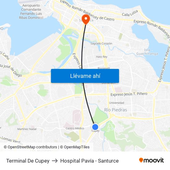 Terminal De Cupey to Hospital Pavía - Santurce map