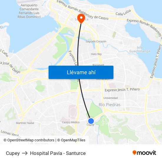 Cupey to Hospital Pavía - Santurce map
