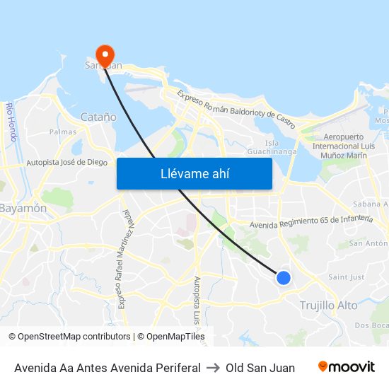 Avenida Aa Antes Avenida Periferal to Old San Juan map