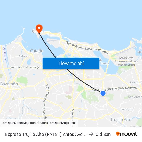 Expreso Trujillo Alto (Pr-181) Antes Avenida Park Garden to Old San Juan map