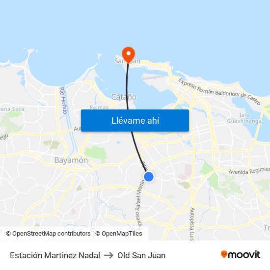 Estación Martinez Nadal to Old San Juan map