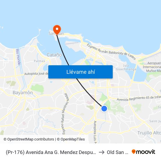 (Pr-176) Avenida Ana G. Mendez Despues Calle Rhin to Old San Juan map