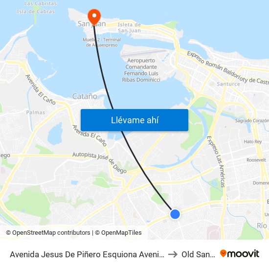 Avenida Jesus De Piñero Esquiona Avenida José De Diego to Old San Juan map