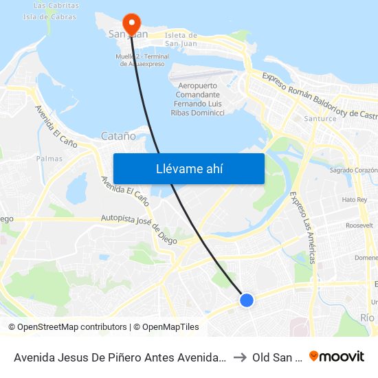 Avenida Jesus De Piñero Antes Avenida José De Diego to Old San Juan map
