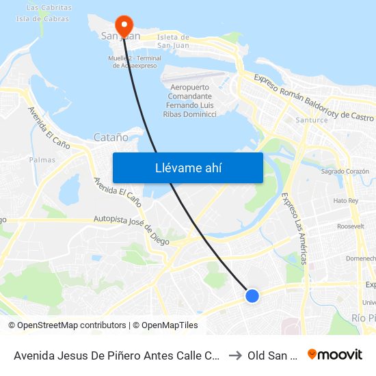Avenida Jesus De Piñero Antes Calle Constitución to Old San Juan map