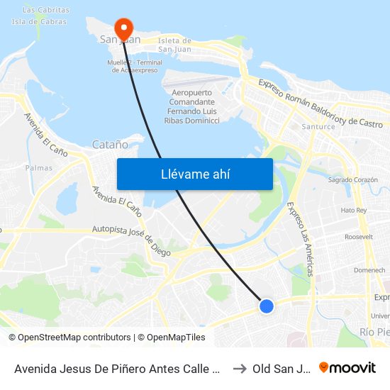 Avenida Jesus De Piñero Antes Calle Bulgaria to Old San Juan map