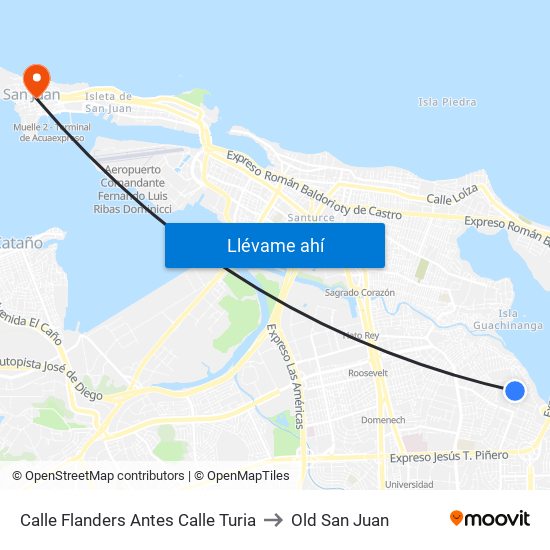 Calle Flanders Antes Calle Turia to Old San Juan map