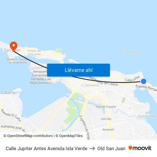 Calle Jupiter Antes Avenida Isla Verde to Old San Juan map