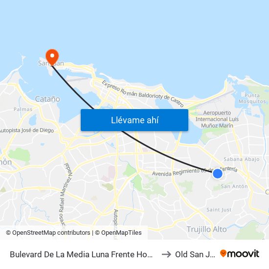 Bulevard De La Media Luna Frente Home Depot to Old San Juan map