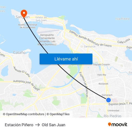 Estación Piñero to Old San Juan map