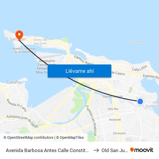 Avenida Barbosa Antes Calle Constitucion to Old San Juan map