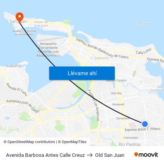 Avenida Barbosa Antes Calle Creuz to Old San Juan map
