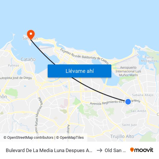 Bulevard De La Media Luna Despues Avenida 65th to Old San Juan map