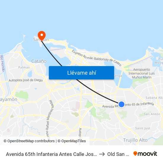 Avenida 65th Infanteria Antes Calle José De Diego to Old San Juan map
