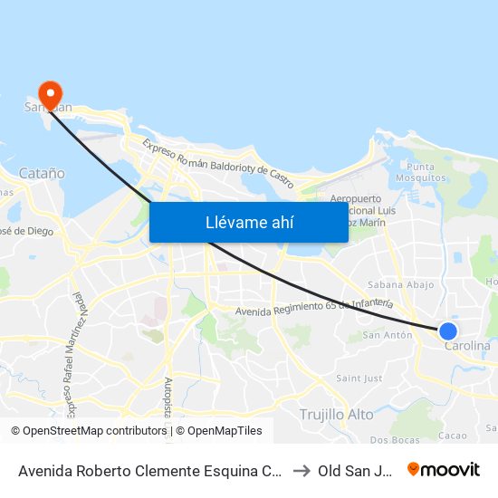Avenida Roberto Clemente Esquina Calle 9 to Old San Juan map