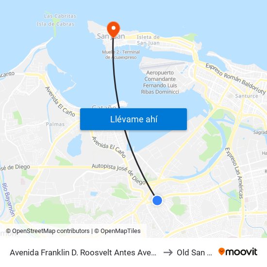 Avenida Franklin D. Roosvelt Antes Avenida Escorial to Old San Juan map