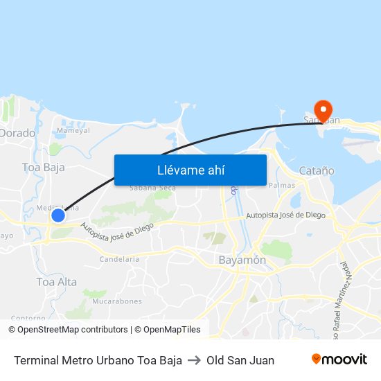 Terminal Metro Urbano Toa Baja to Old San Juan map