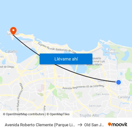 Avenida Roberto Clemente (Parque Lineal) to Old San Juan map