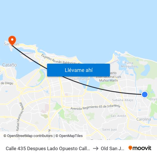 Calle 435 Despues Lado Opuesto Calle 441 to Old San Juan map