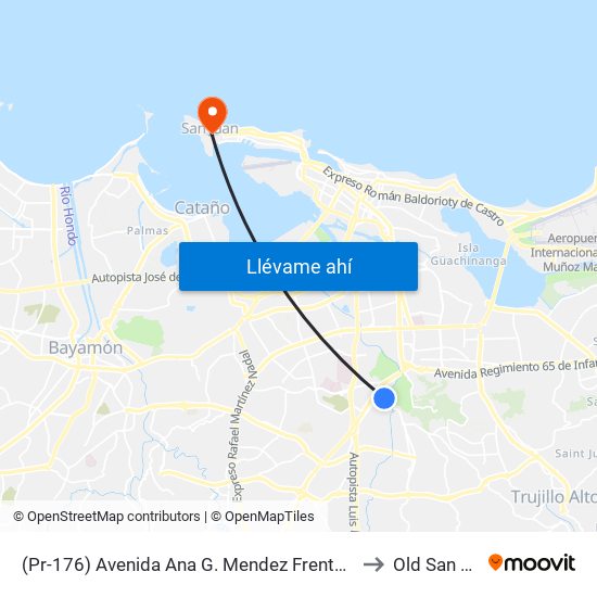 (Pr-176) Avenida Ana G. Mendez Frente A La Umet to Old San Juan map